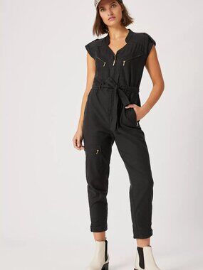 Anthropologie | Halsey Utility Jumpsuit | M | Black / Gold | Rebelcore | POCKETS